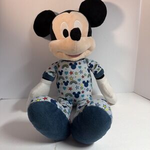 Bedtime Mickey Mouse 18" Plush Blue Footie Pajamas Rainbows Hearts Disney JP LLC